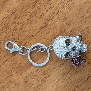 Crystal Skull Keychain with Rose